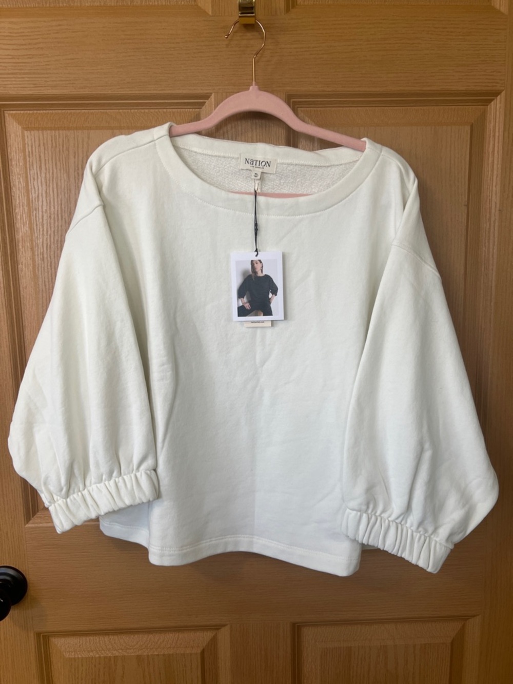NWT Nation Los Angeles Geri Terry Sweatshirt in Porcelain MRSP $168